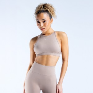 Sujetador Deportivo DFYNE Dynamic High Neck Backless Mujer Beige | 8945-EYCZV