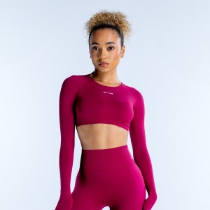 Top DFYNE Dynamic Long Sleeve Crop Mujer Fucsia | 1768-SCNIR
