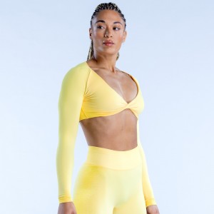 Top DFYNE Ignite Twist Front Crop Mujer Limón | 0316-NWQFM