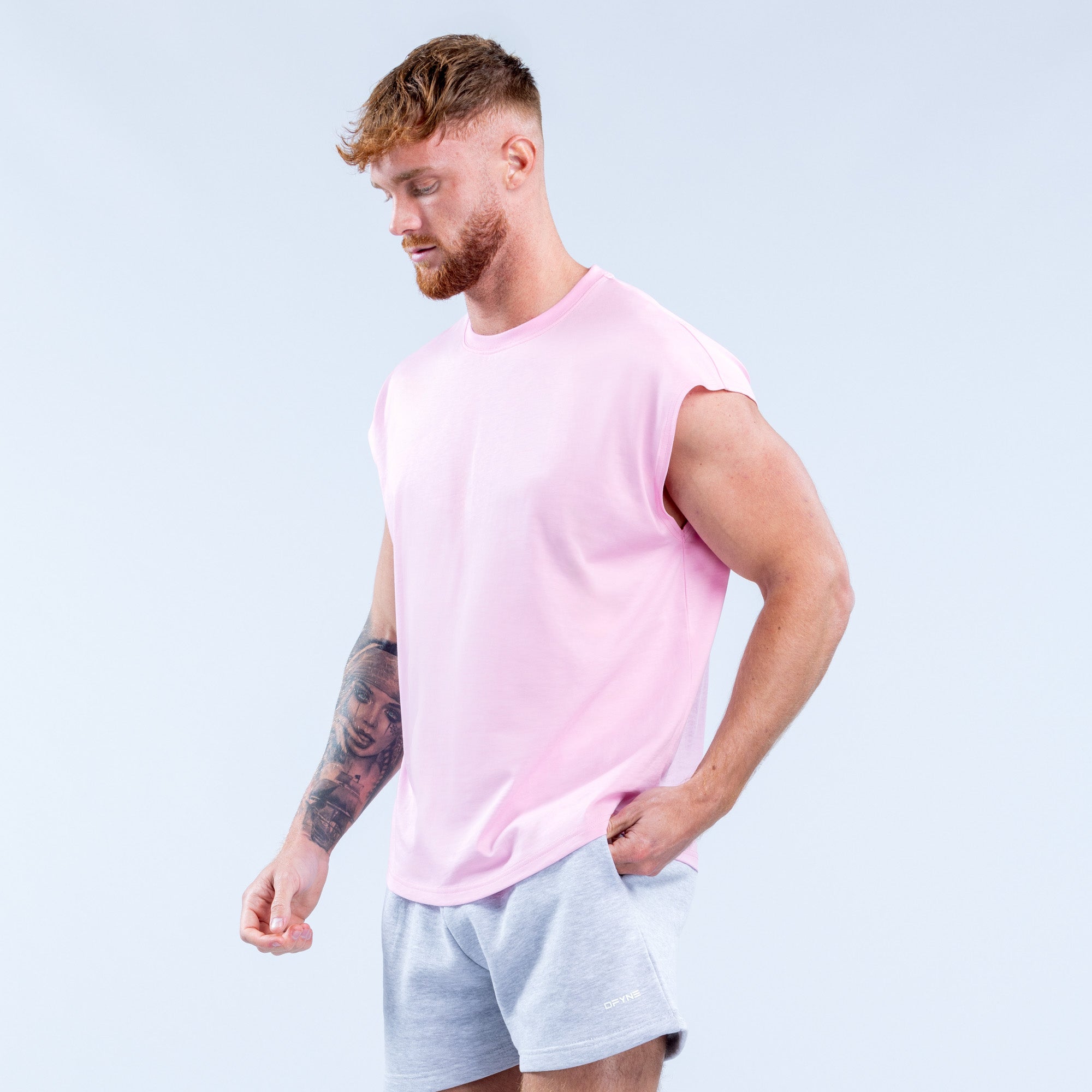 Camiseta sin Manga DFYNE Signature Hombre Rosas Claro Rosas | 4163-GQDYR
