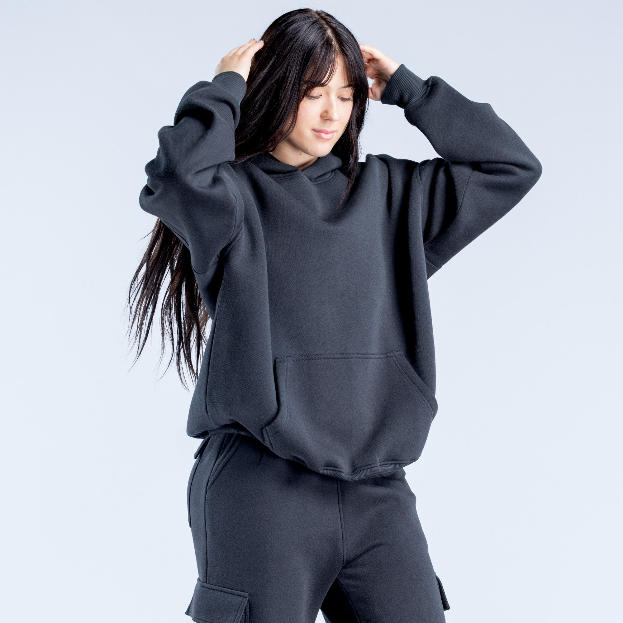 Sudadera con Capucha DFYNE Lanyi Edit Oversized Mujer Negras | 3568-MLKQB