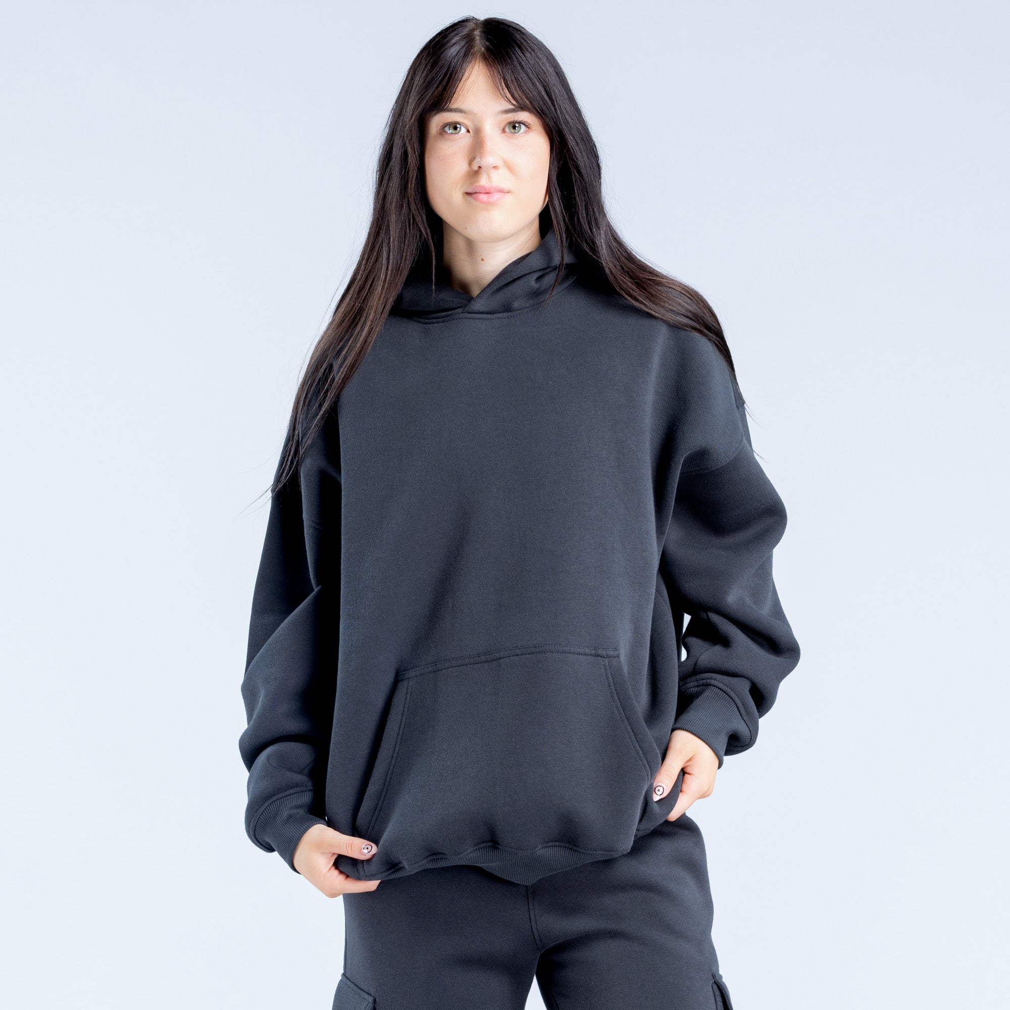 Sudadera con Capucha DFYNE Lanyi Edit Oversized Mujer Negras | 3568-MLKQB