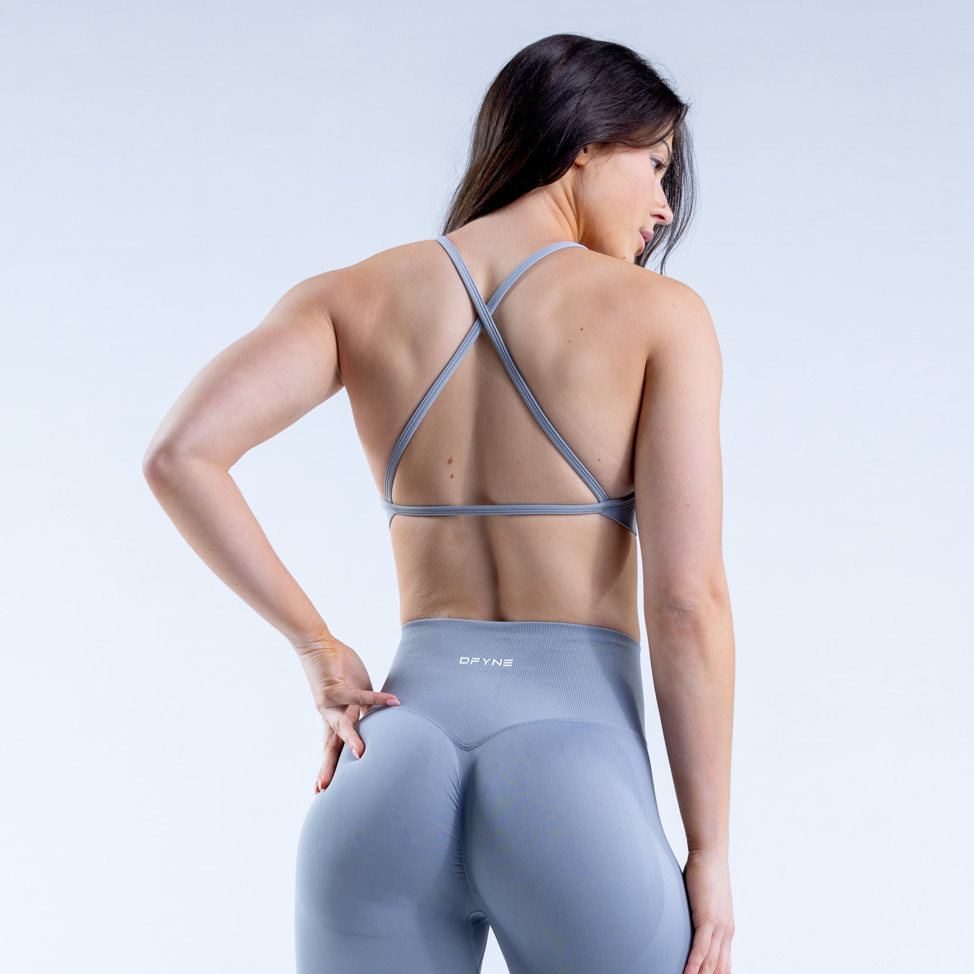 Sujetador Deportivo DFYNE Dynamic High Neck Backless Mujer Gris Claro | 6502-LFQIW