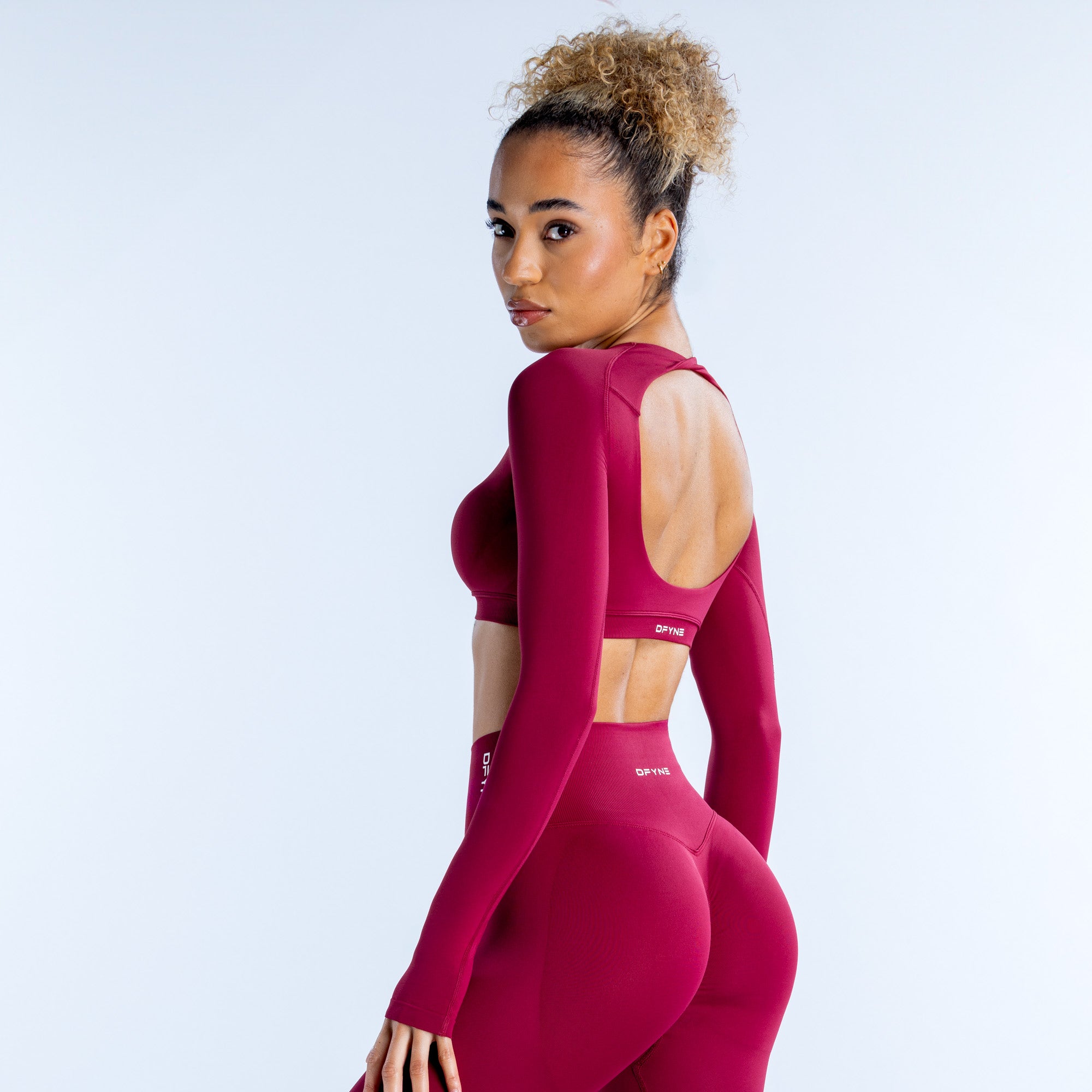 Top DFYNE Dynamic Long Sleeve Crop Mujer Fucsia | 1768-SCNIR