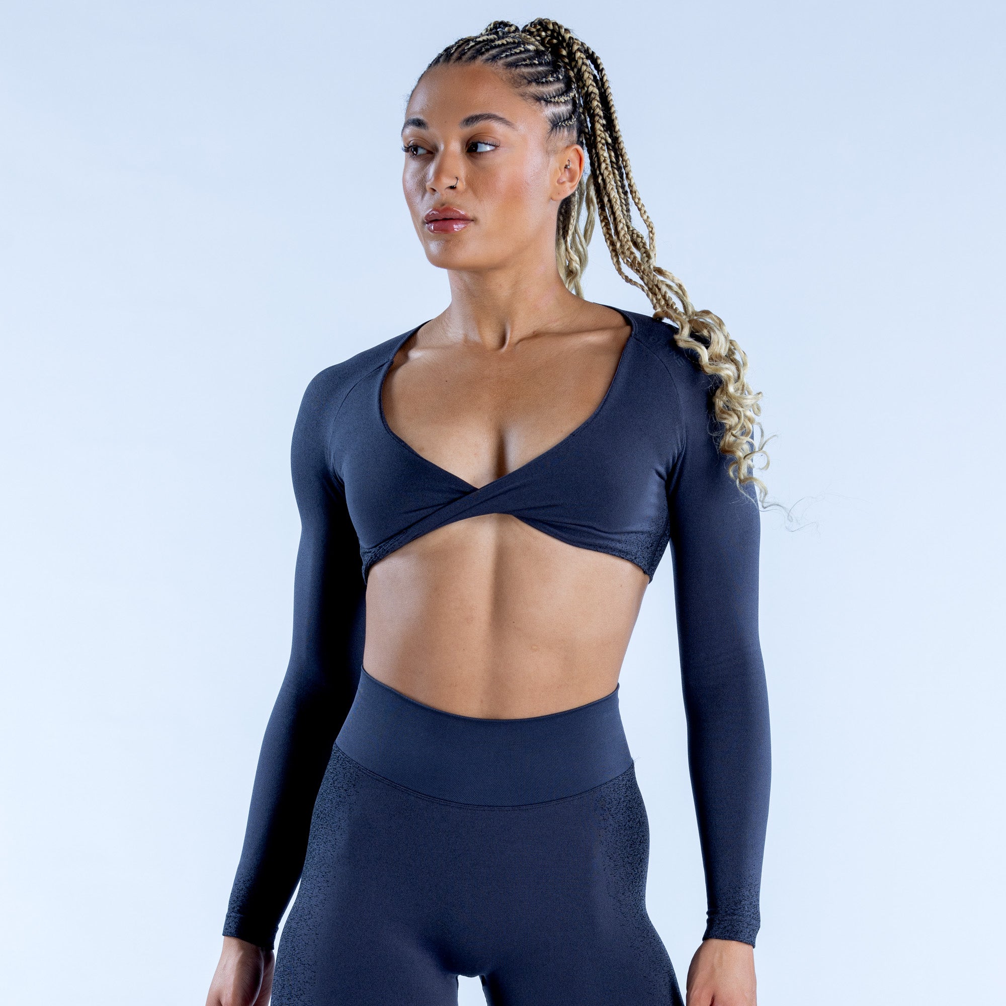 Top DFYNE Ignite Twist Front Crop Mujer Gris | 2964-IRWKE