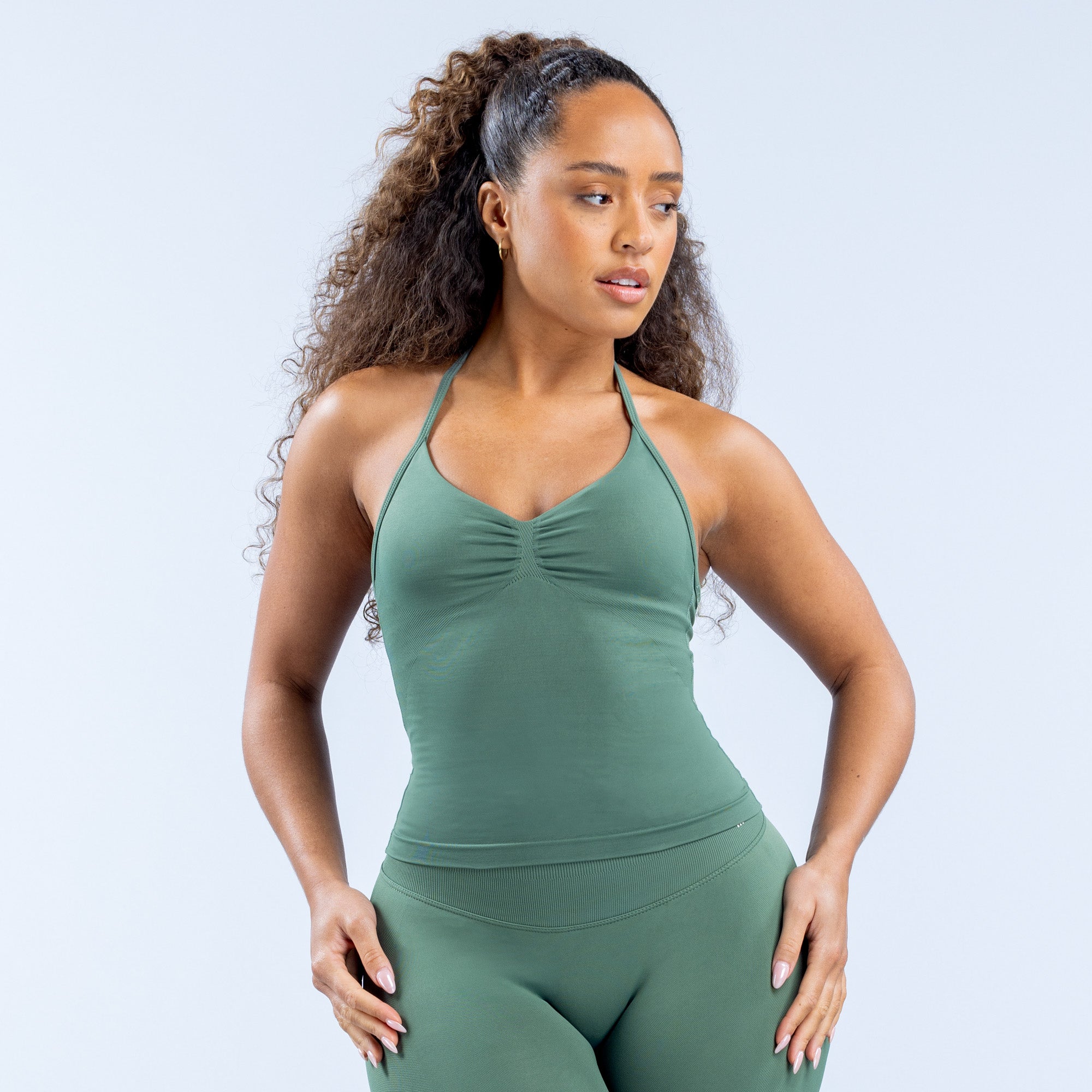 Top DFYNE Impact Longline Strappy Mujer Verde | 6958-WYXBM