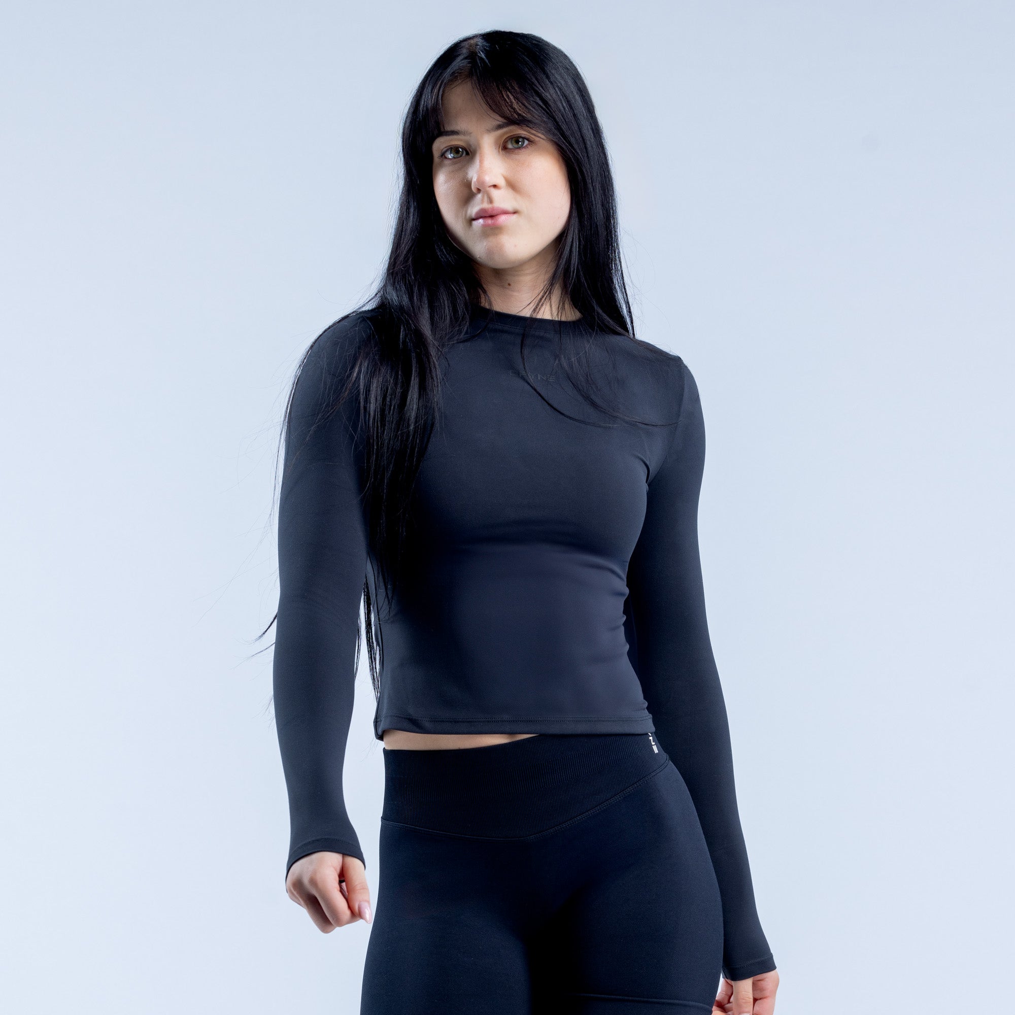 Top DFYNE Origin Fitted Long Sleeve Mujer Negras | 5108-VZYFR