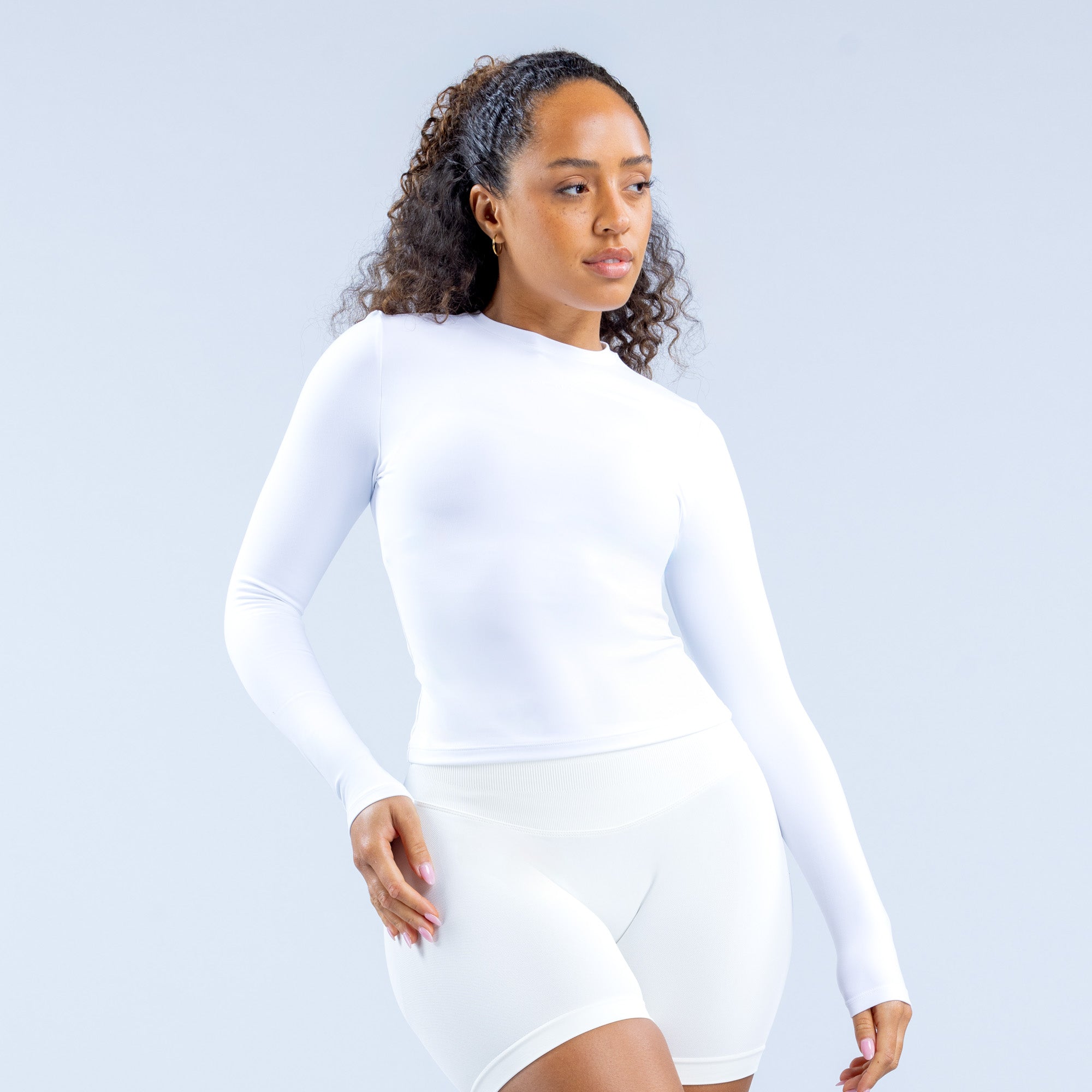 Top DFYNE Origin Fitted Long Sleeve Mujer Blancas | 4072-HVBTG