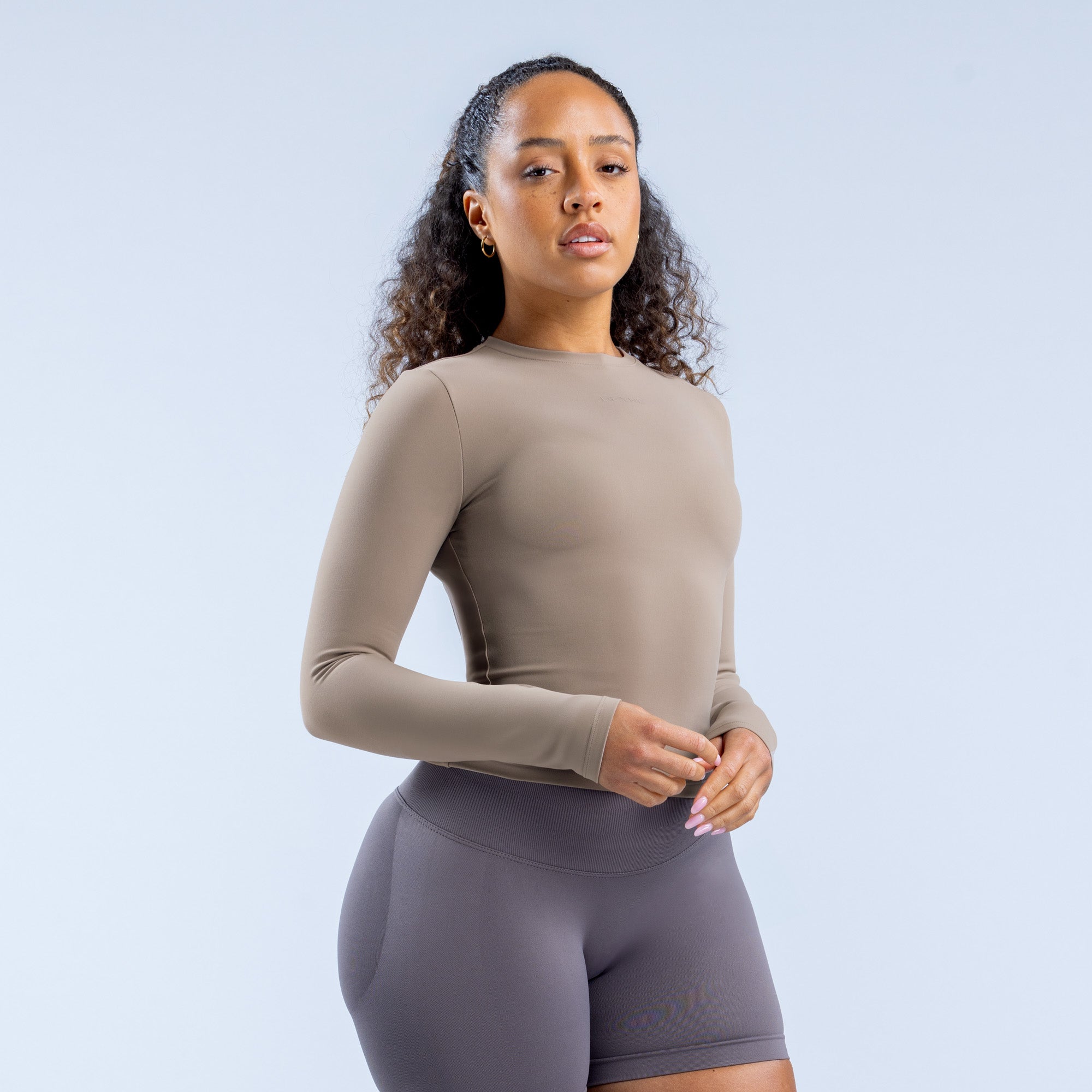 Top DFYNE Origin Fitted Long Sleeve Mujer Kaki | 8673-RYBWD