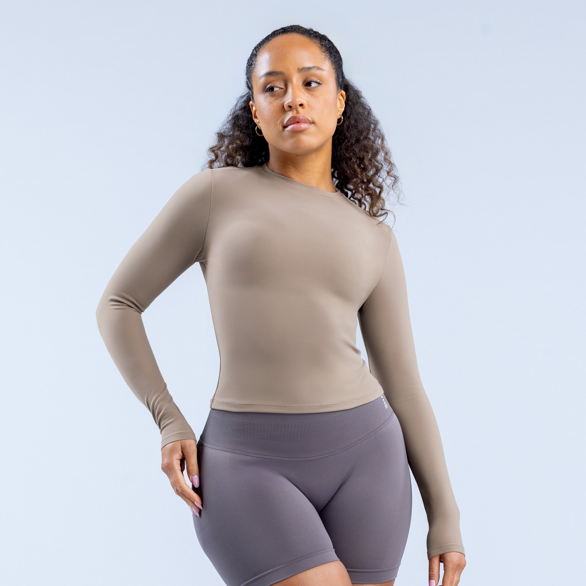Top DFYNE Origin Fitted Long Sleeve Mujer Kaki | 8673-RYBWD
